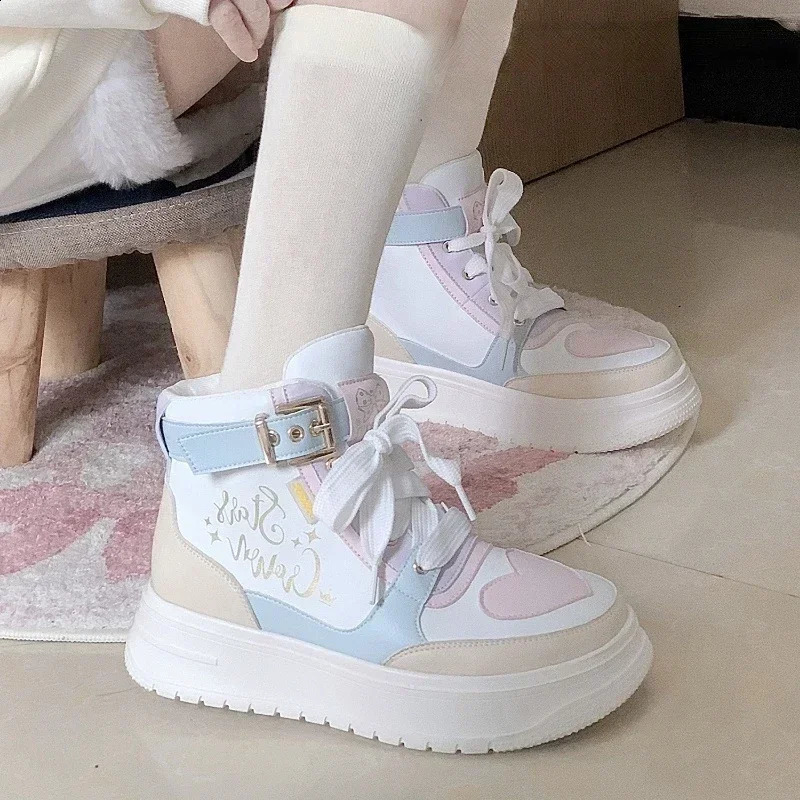 New Campus Style Lolita Sneakers Cute and Sweet Full Match Autumn and Winter Thick Bottom High Heels 241204