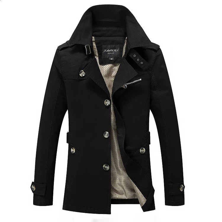 Fashion mens trench jacket casual business trench jacket mens casual coat single chest windproof machine Plus size 241203