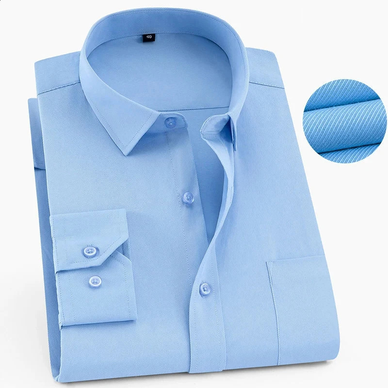 Plus Size 9XL 8XL 7XL Mens Business Casual Long Sleeved Shirt Classic Striped Male Social Dress Party Tuxedo Shirts White Blue 250206