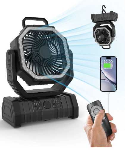 Camping fan Outdoor fan light Home fan can be mobile phone charger LED light dual hook camping fan F6 J241204