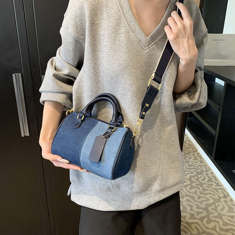 Patchwork Colorblock Mini Handbags For Women Denim Shoulder Cross Body Bags Casual Street Small Boston Bag 2025 Designer Purses