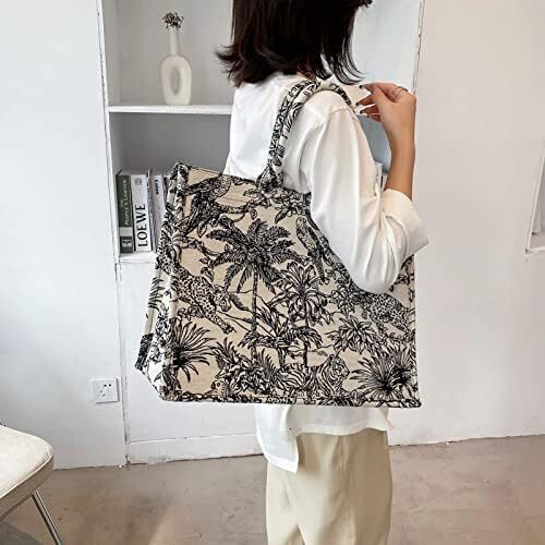 Large 2024 Capacity Handbag With Linen, Cotton Embroidery, Exquisite Graffiti, Fashionable Shopping Bag
