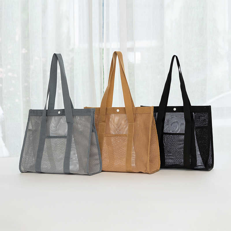 New Korean Style Beach Bag, Fashionable Mesh Hollowed Out Fitness Shoulder Bag, Leisure Swimming Bag, Travel Storage and Toiletries Bag