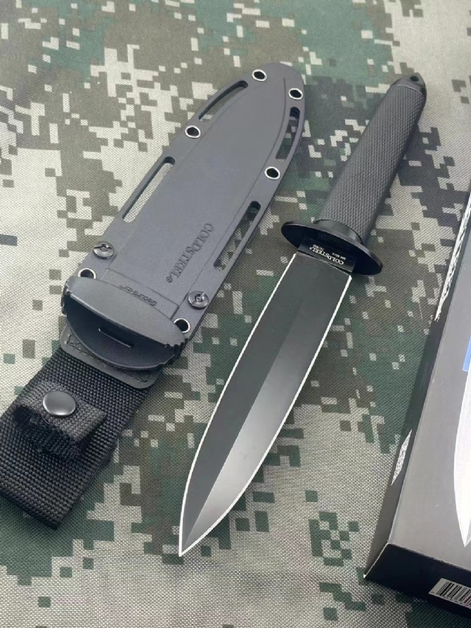H7897 Survival Straight Knife 3V Black Titanium Coating Double Edge Blade Full Tang Kraton Handle Outdoor Tactical Fixed Blade Knives with Kydex