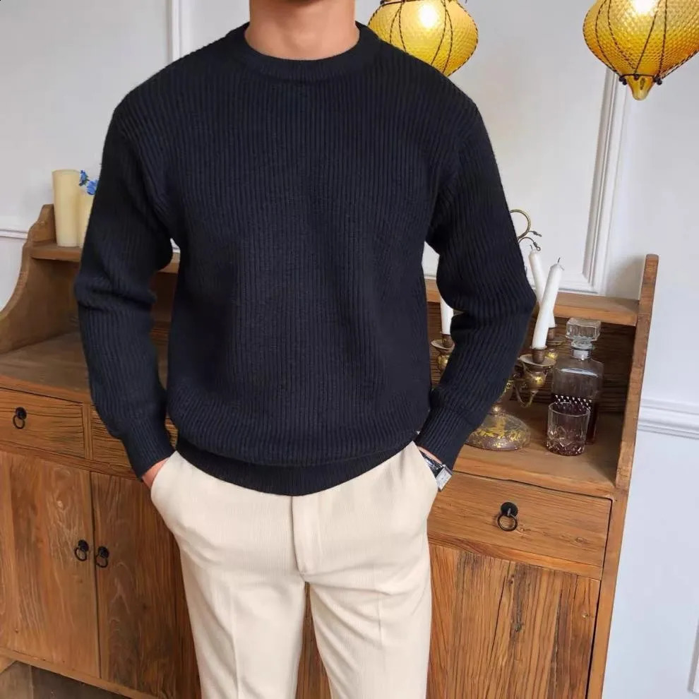 Casual Knitted Mens Polo Shirt Knitted Long Sleeve O-neck Sweater Mens Casual Solid Color Jumping Top Mens Sweater 241203