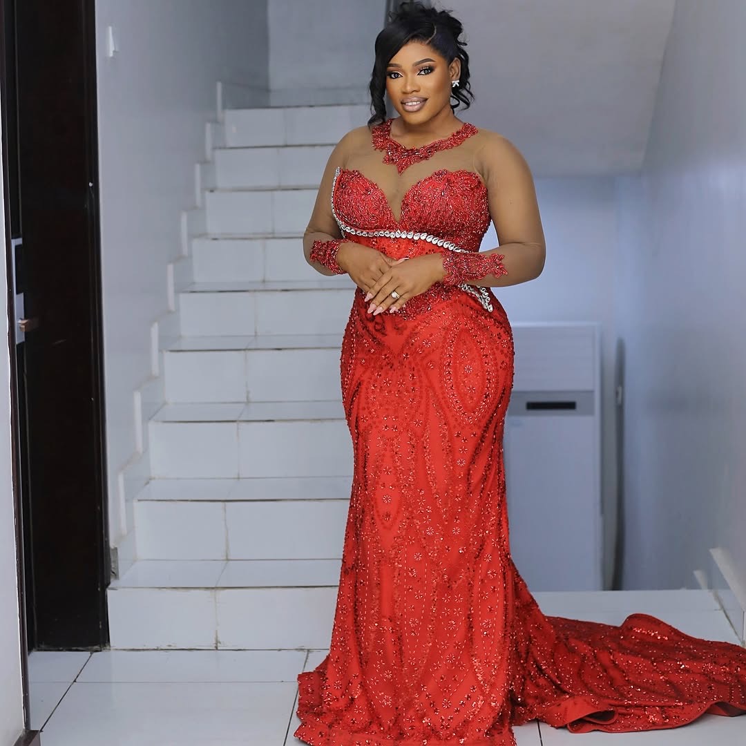 Red Mermaid Prom Dresses 2024 Rhinestones Full Sleeves Sequined Evening Formal Party Second Birthday Engagement Gowns Plus Size Dress For Special Occa