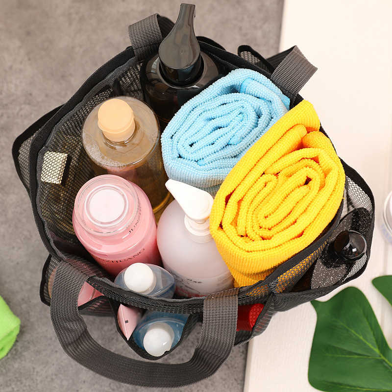 Bathing and Swimming Bag with 7 Pockets, Beach Bag, Bathroom Drainage Mesh Shower Basket, Bath Cosmetics Storage Bag