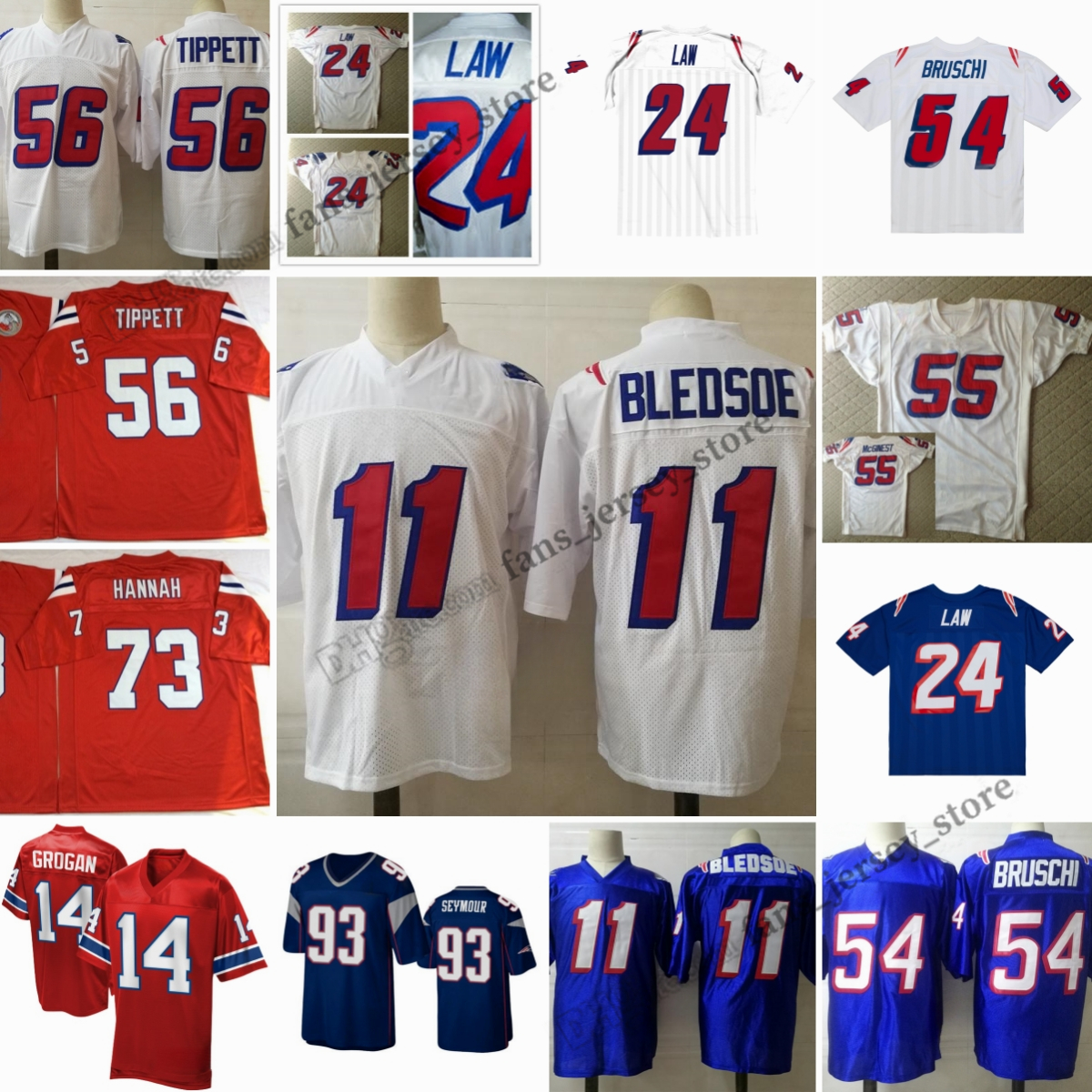 Vintage 1984 11 Drew Bledsoe Football Jerseys 56 Andre Tippett Jersey 73 John Hannah Ty Law Richard Seymour Tedy Bruschi Willie McGinest