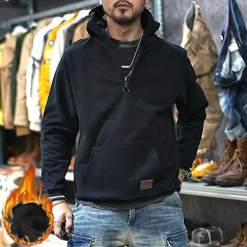 Mens high-quality cotton thick warm wool hooded sweatshirt tracking suit zipper collar zipper mens sportswear jacket hooded sweatshirt 241203