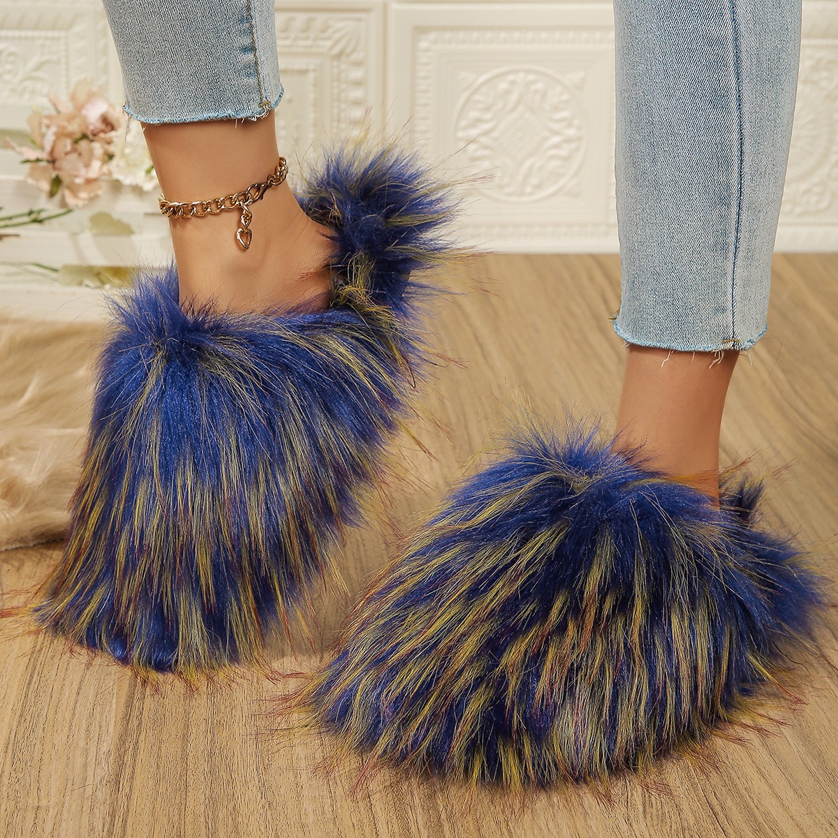 2025 NEW Winter Slippers Women Furry Faux Slides Warm Plush Cotton Slipper Fashion Fuzzy Flip ps Fluffy Fur Shoes Woman 230826 hurenlakeshoes