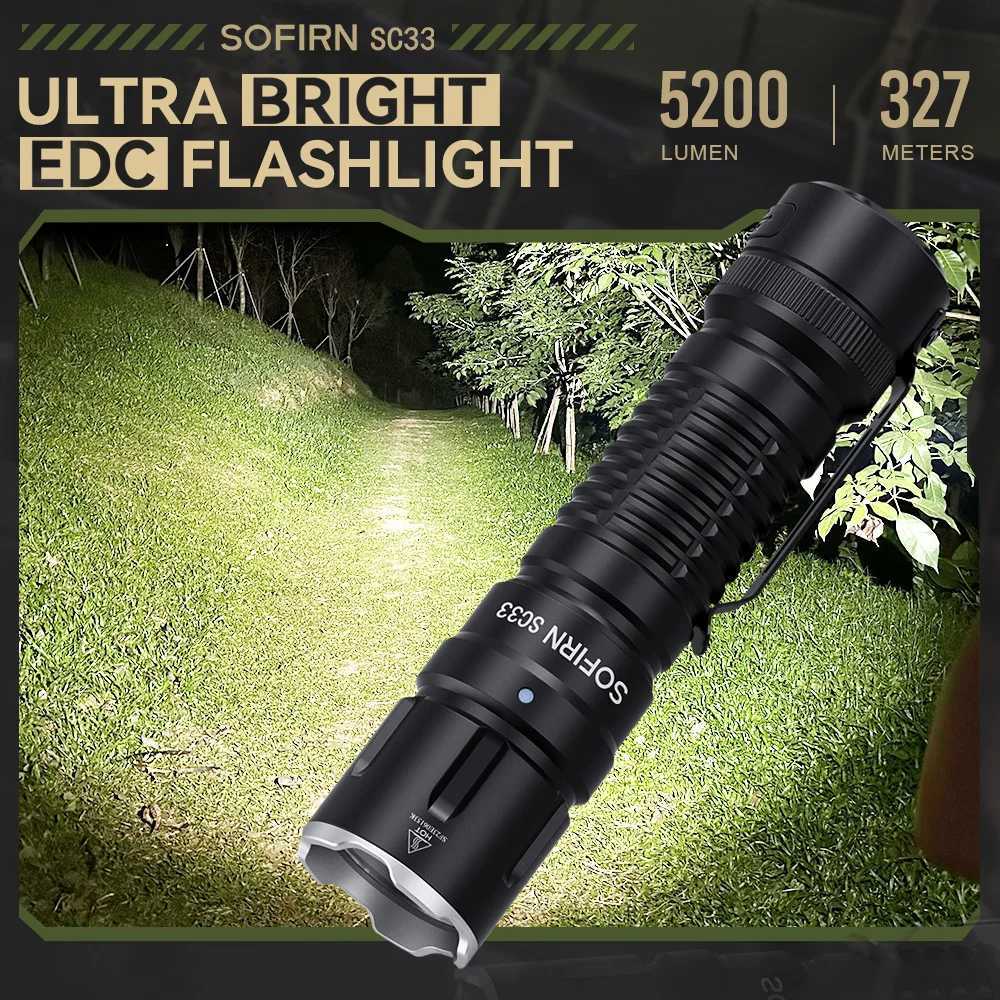 Sofirn SC33 LED Tactical Flashlight XHP70.3 HI 5200lm Powerful 21700 Type C Rechargeable Torch E-switch Outdoor Light Z241204