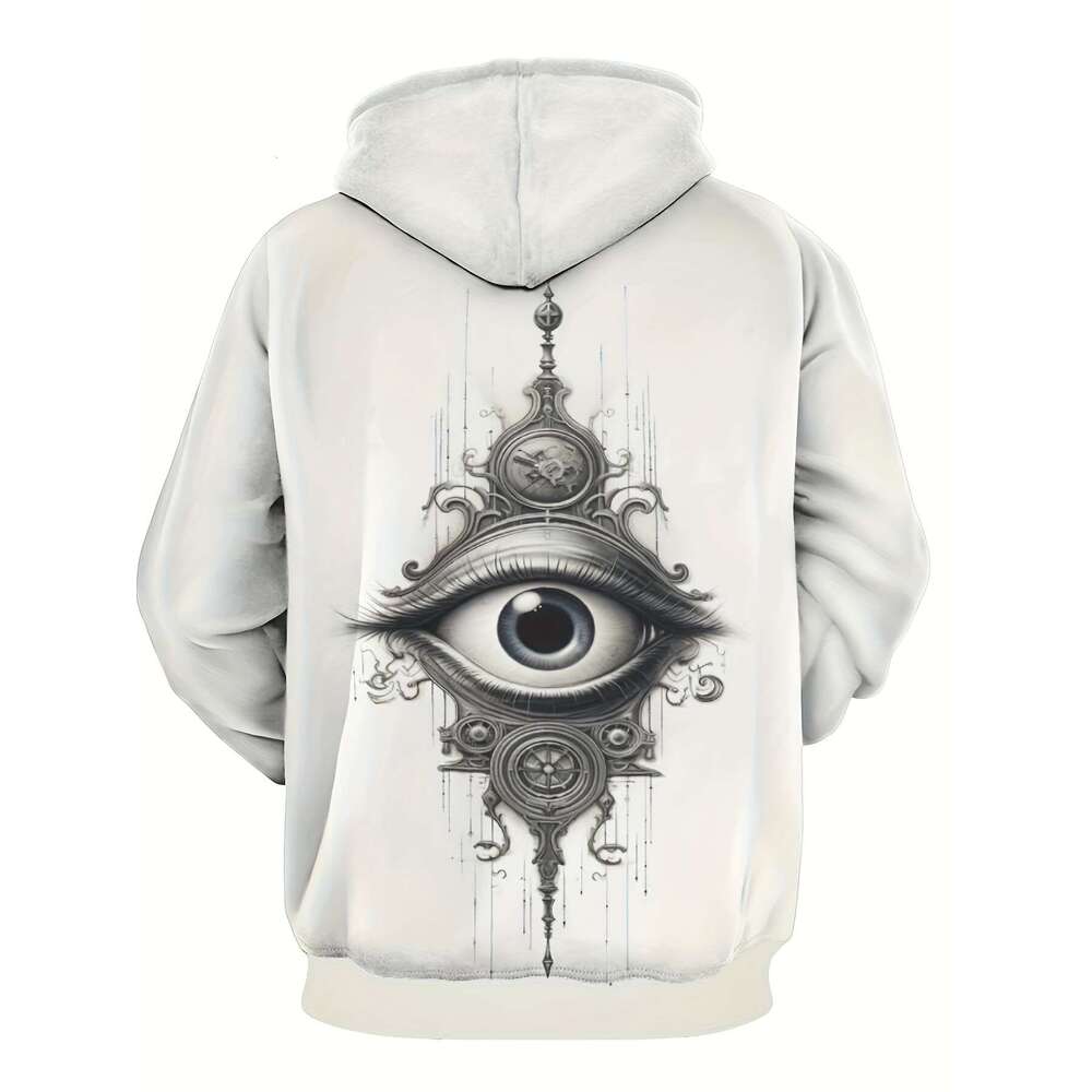 Super eye print cool hoodie, men's casual graphic design pullover hoodie with pocket streetwear, suitable for winter and autumn, as a gift
