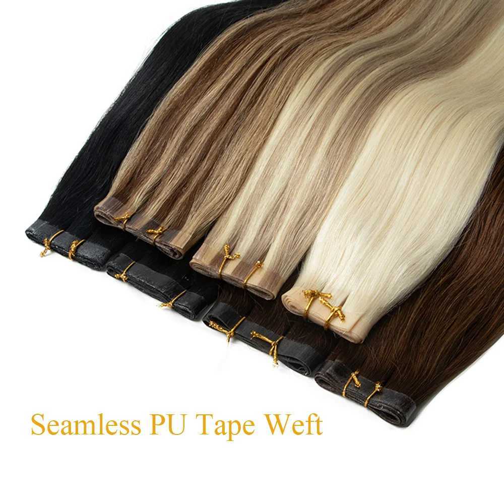 Straight Long PU Tape Weft Human Hair Extensions 12-22 Blonde Brown PU Skin Tape in Hair Flat Weft Sew In MicroLinks Hair S25526