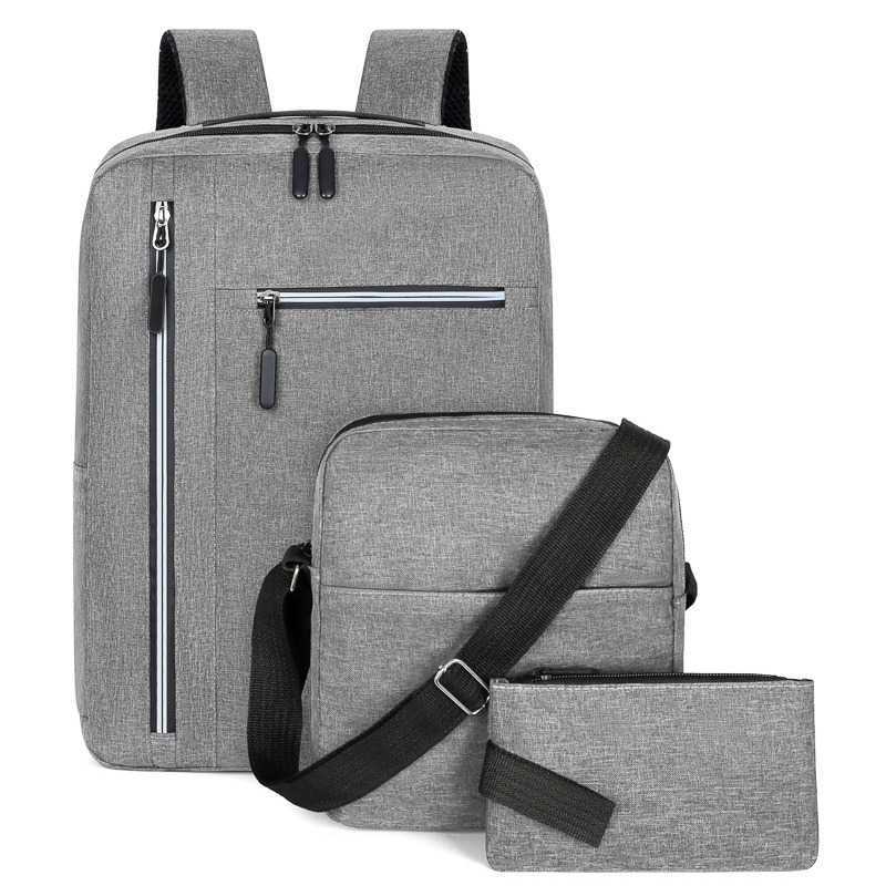 Backpack Gift Three Piece Set Korean Version Student Backpack Usb Computer Bag Men's Casual Shoulder Bag 241204