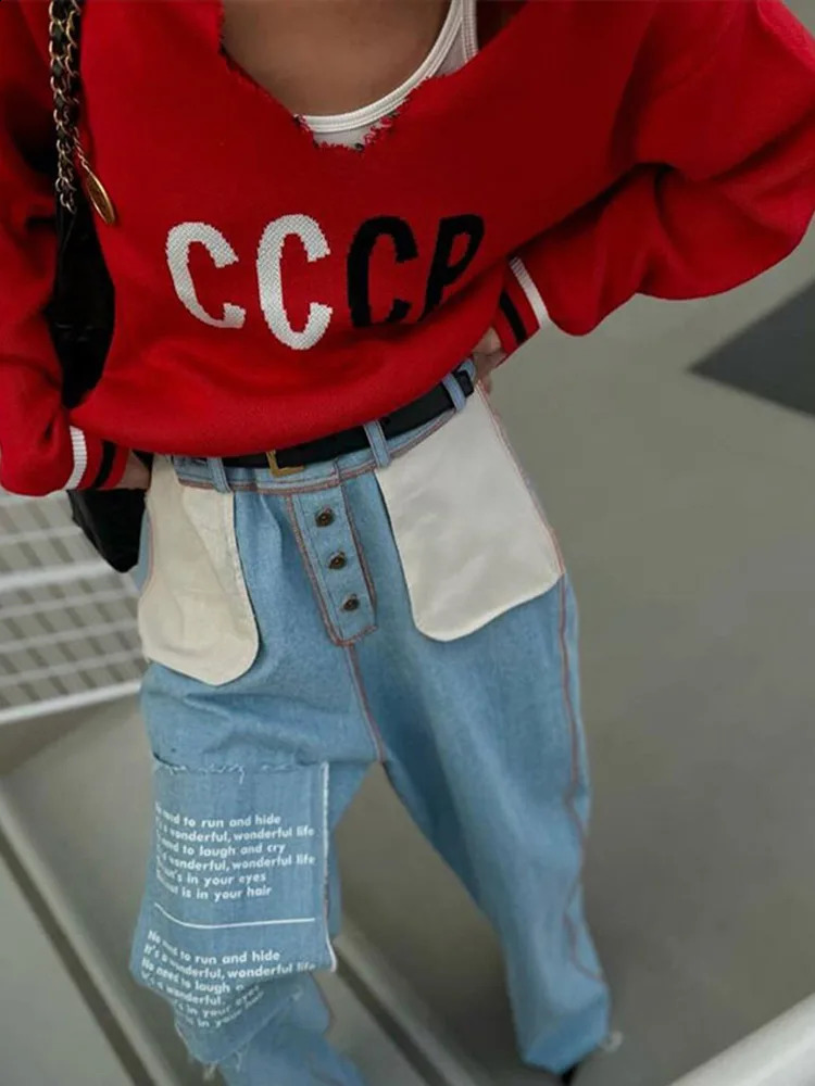 Knitted Vneck Womens Sweater Letter Striped turtleneck Pullover Casual Loose Long Sleeve Hoodies Street Vintage Women Sweaters 241203