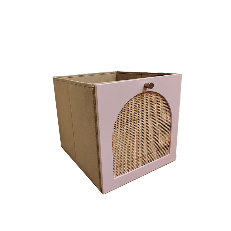 Front arched wicker storage box (pink) Folding clothes and socks portable storage box
