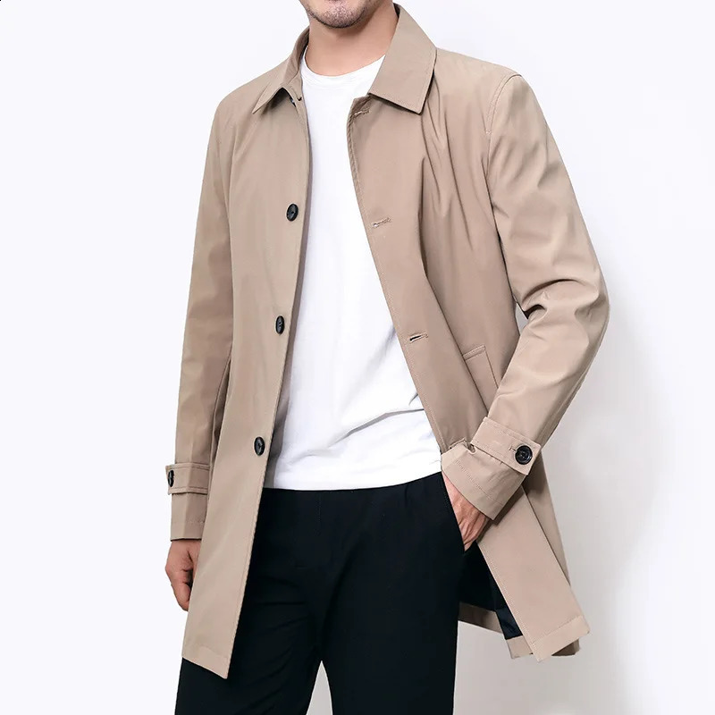 Spring and Autumn Mens Long Coat Windproof Machine Casual Loose Solid Color Trench Mens Fashion Mens Jacket Coat 241203