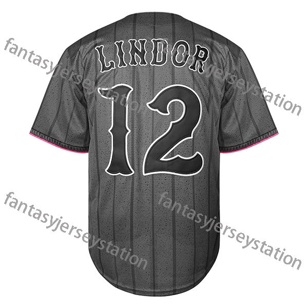 Men's #12 LINDOR Embroidered Baseball Jersey - V-Neck, Short Sleeve, Polyester - Perfect for Sports & Outdoor Activities IN STOCK