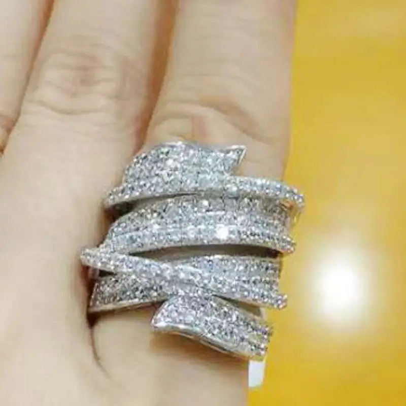 Brand Wedding Rings Luxury Jewelry 925 Sterling Silver Pave White Sapphire CZ Diamond Party Eternity Elegant Gorgeous Women Cross Engagement Designer 