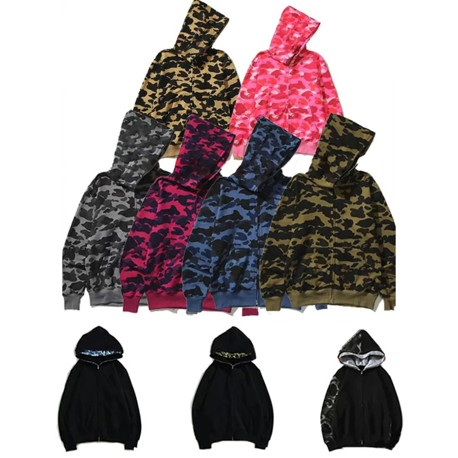 Shark Men Hoodie Designer Women full zip up Hoodies Casual Hoody Sleeve Clothing camouflage Jacket Tops High Street long sleeve Streetwear Sweater