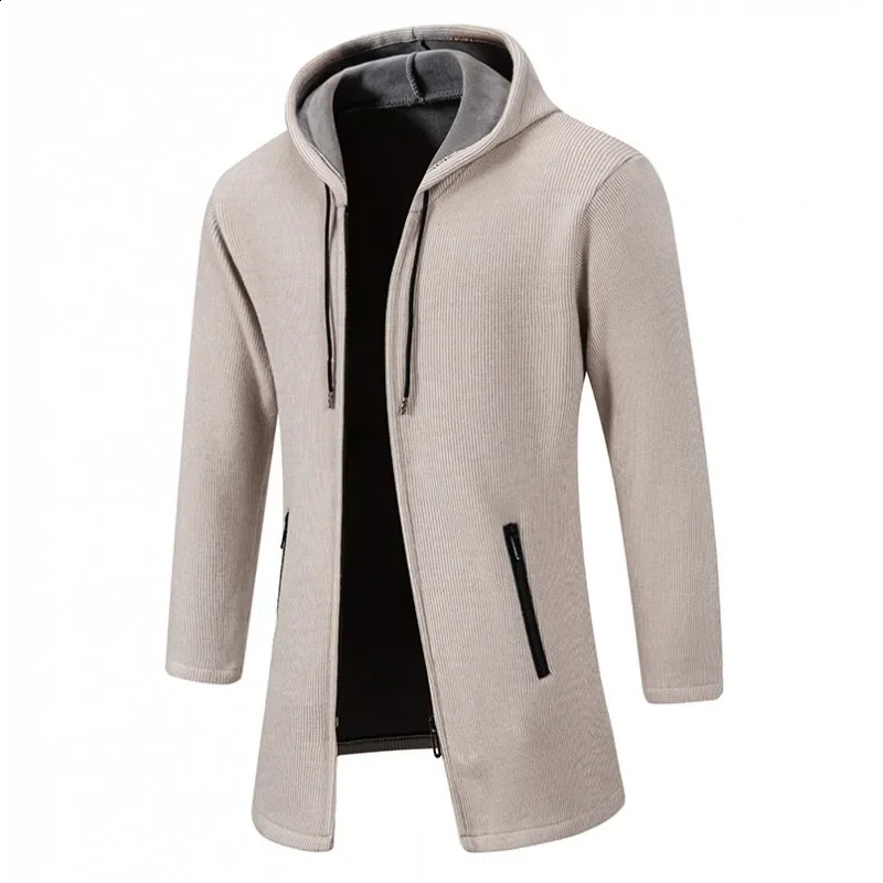 Autumn and winter mens hooded jacket solid color warm and thick casual windproof jacket fashionable mens cardigan 241203