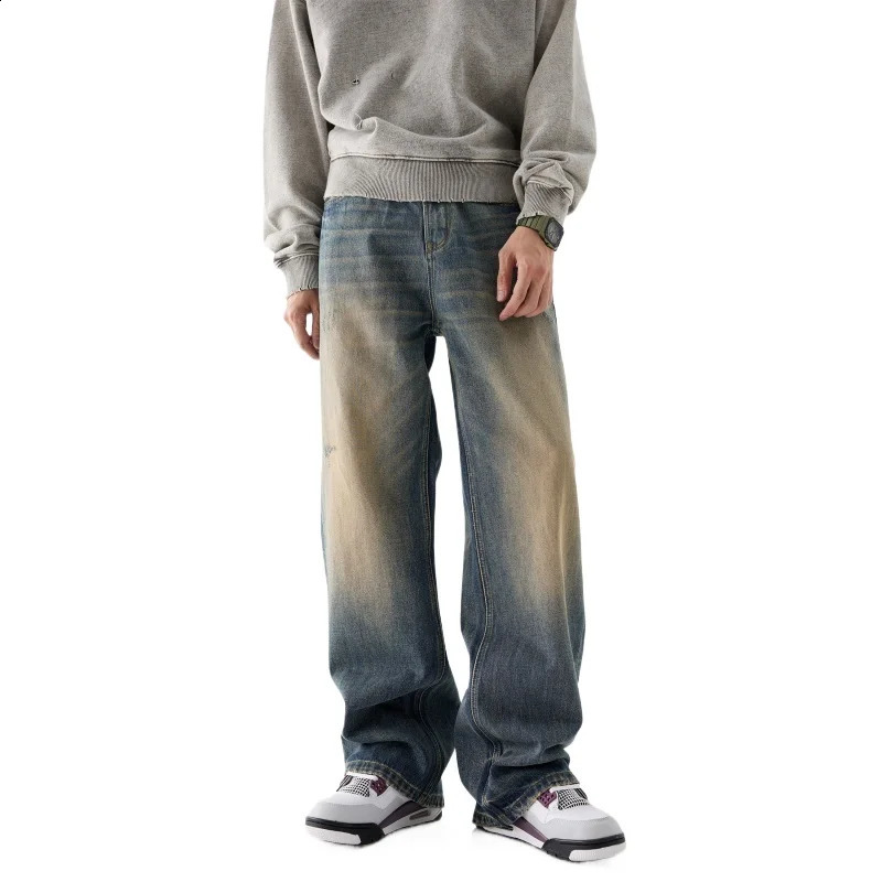 Young Mens Loose Jeans Street Hip Hop Baggy Wide Leg 100% Cotton Pants Y2k Pop Pants Harajuku Style Tear Jeans 241203