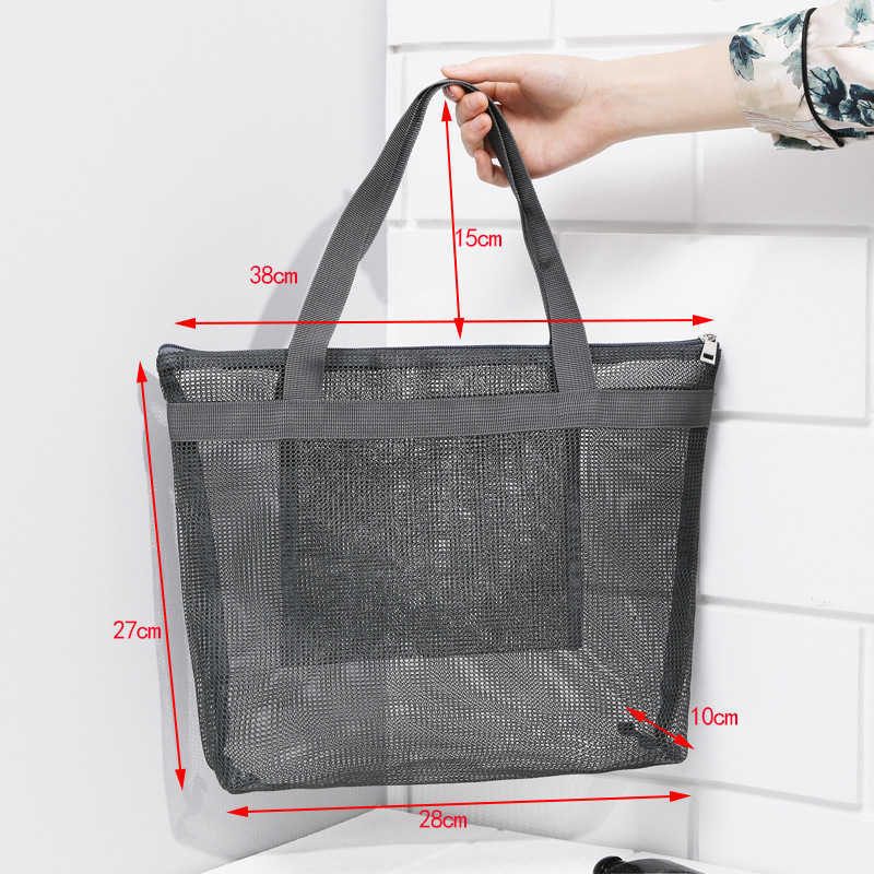Mesh Travel Wash Bag One Shoulder Swimming Beach Bag Portable Wash Storage Bag Foldable Hollow Out Shopping Bag