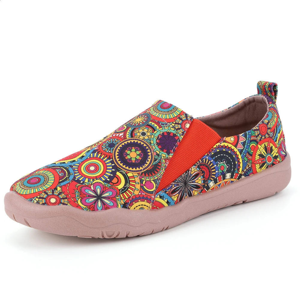 Womens art canvas walking shoes non slip casual travel shoes breathable slides flat shoes comfortable daily wear 241203