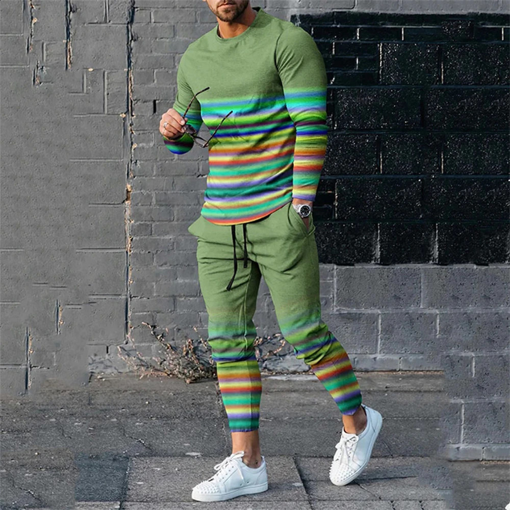 Mens T-shirt pants track suit 2-piece set printed sports shirt sports pants set casual T-shirt Trouser sports shirt mens clothing 241203