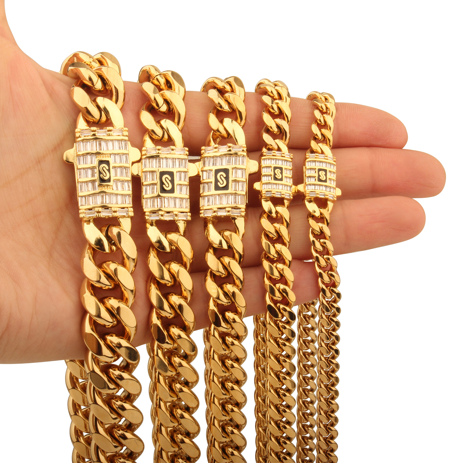 8mm/10mm/12mm/14mm Miami Cuban Link Chain Stainless Steel Mens 18K Gold Chains High Polished Punk Curb Buckle Necklaces - view 3