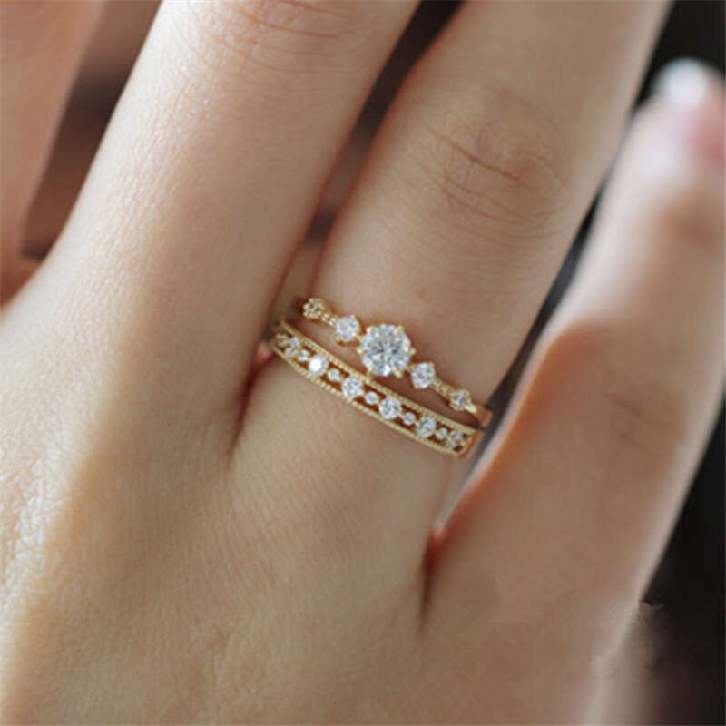Sterling Silver 925 Plating 14k Gold Japanese Retro Simple Crystal Hollow Ring Women Light Luxury Party Jewelry Accessories