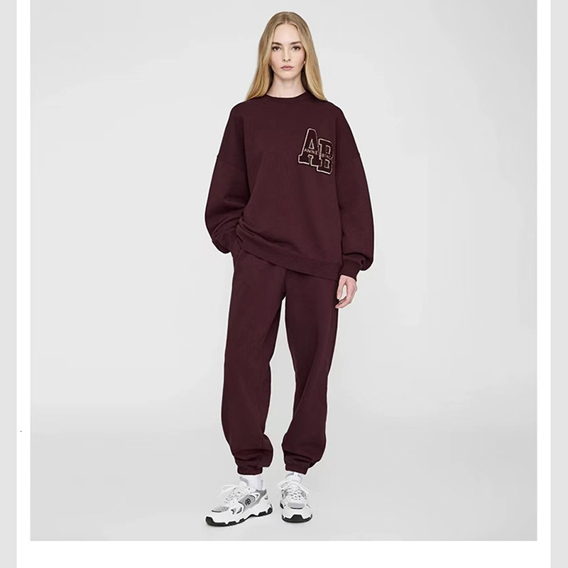 24 New Winter North American Niche AB Hand Special Embroidered Veet Wine Red Loose Women's Crew-Neck Sweater