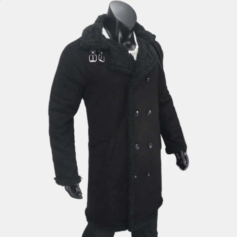 Winter mens long trench wool coat suede faux fur coat mens double chest clothing mens warm refrigerated jacket S-5XL 241203