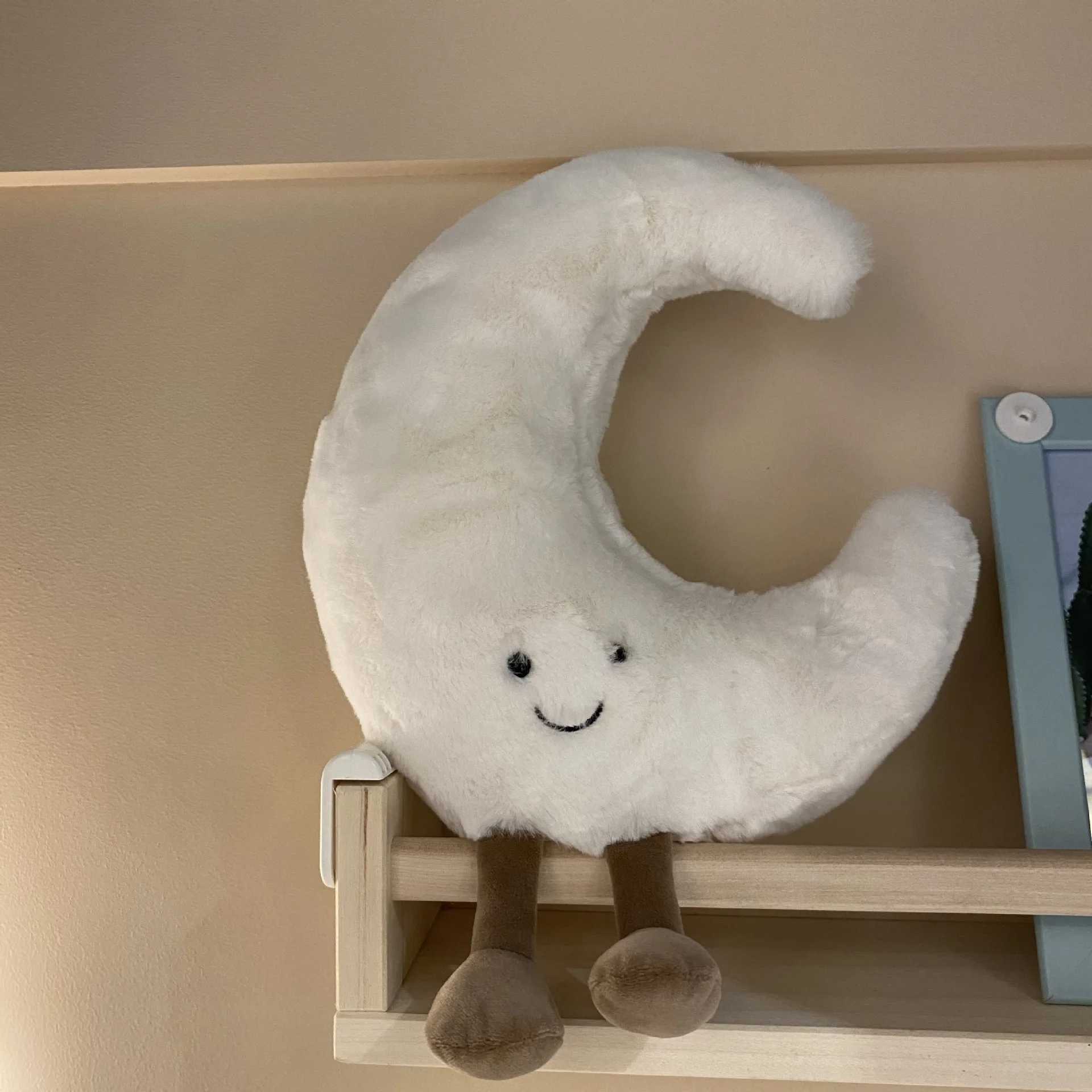 Able Smile Face White Moon Yellow Sun Plushie Stuffed Cute Weather Plush Toy for Kid Bedroom Decor Sofa Throw PillowXJ241204
