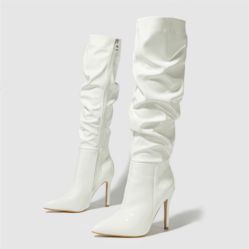 Eilyken Sexy Patent Leather Thin Heels Women Knee High Boots Pointed Toe Zipper Ladies Long Female Shoes Atos Mujer