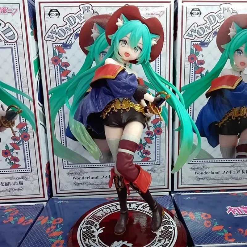 Action Toy Figures Original Taito Hatsune Miku Figure Wonderland Piapro Miku Puss In Boots Animated Action Model Childrens Collective Gift Toy Y241202PDEU