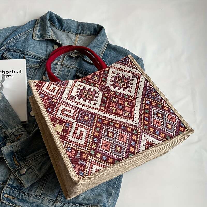 A girl's high-capacity printed commuting bag, ethnic style student casual shopping handbag, is an ideal choice for gifts