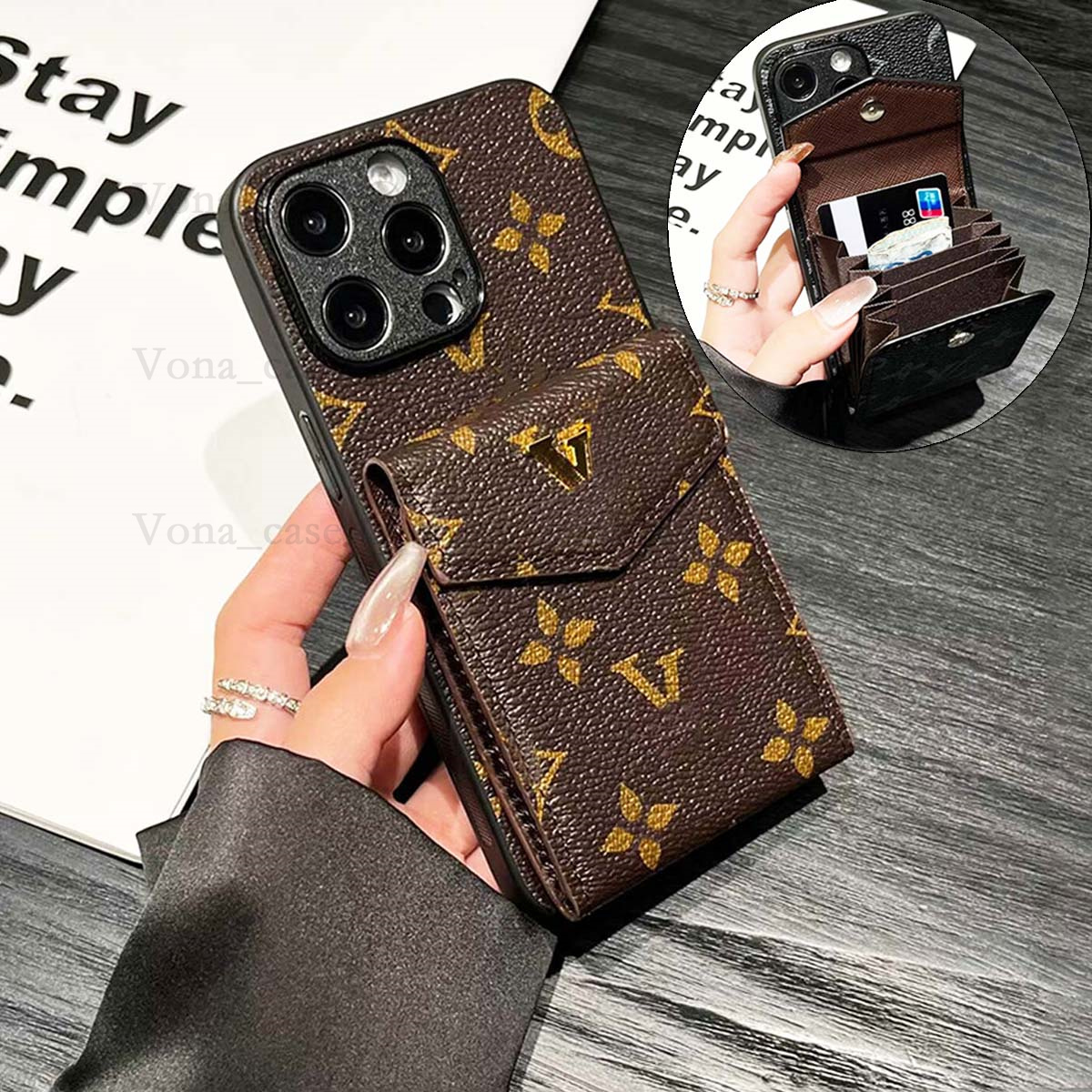 Designer Phone Case iPhone 16 Pro Max Case Card Bag, 16 Plus 15 14 13 12 Pro Luxury Phone Case Wallet with Card Holder Shockproof Flip Cover for Men Women Protective Cover