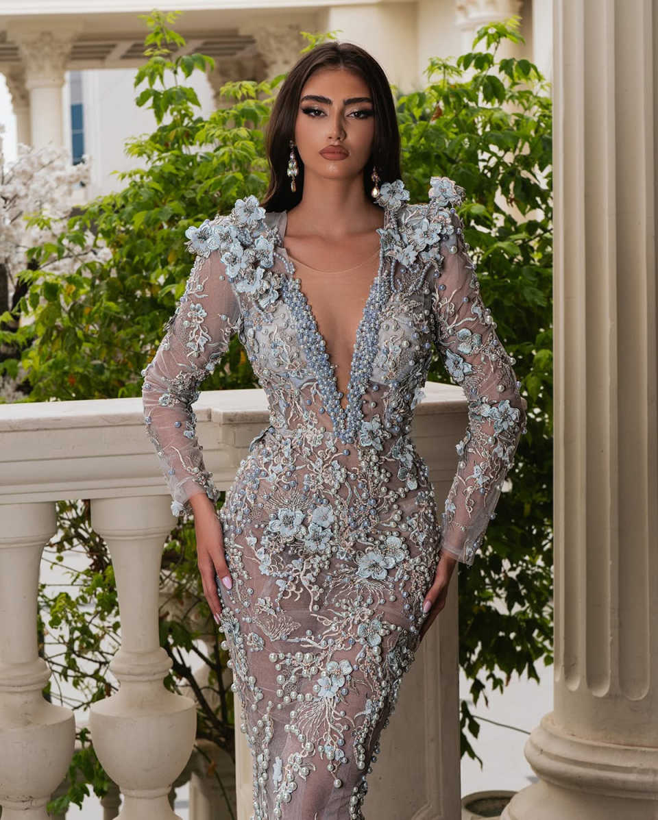 Customized Sexy Mermaid Prom Handmade 3D wers Beading Evening Gowns Formal Birthday Party Special Ocn Dresses