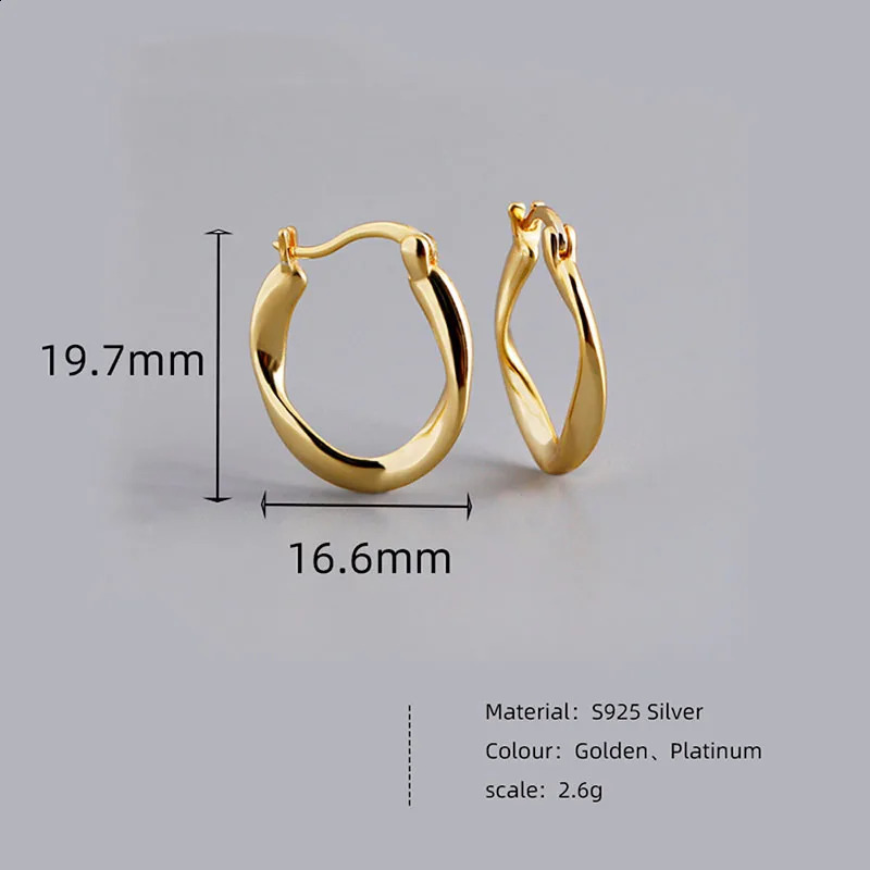 WANTME 925 Sterling Silver Simple Twist French Statement Hoop Earrings for Women Plated 18k Gold Classic Party Jewelry 241203
