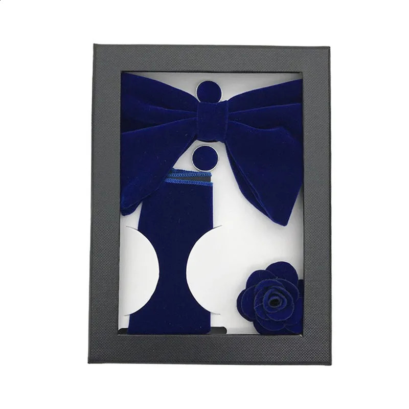 Velvet Bow Four Piece Set Includes Bow Square Scarf Brooch Sleeve Nails for Groom Wedding Business Banquet Gift Box241204