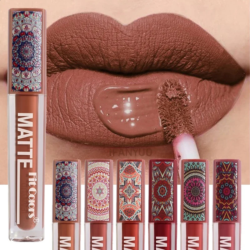 6Colors Waterproof Liquid Lipstick Matte Velvet Clay Texture Lip Gloss Bohemian Style Earth Brown Lasting Non Stick Cup Makeup 241204