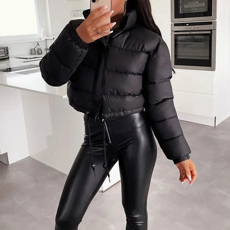 Winter Women Solid Jackets Bubble Short Crop Coats Puff Ladies Down Thick Warm Bomber Puffer Female Clothes 241203