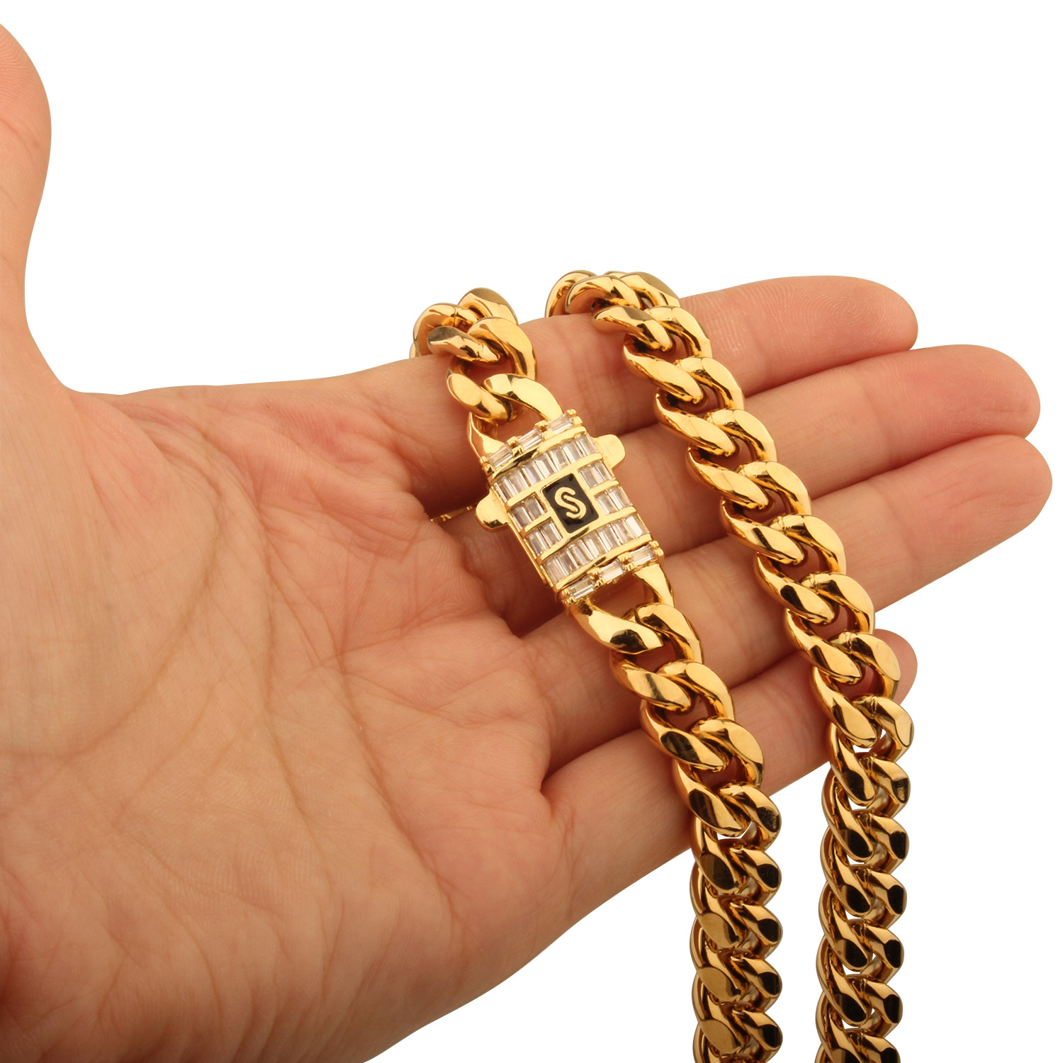 8mm/10mm/12mm/14mm Miami Cuban Link Chain Stainless Steel Mens 18K Gold Chains High Polished Punk Curb Buckle Necklaces - view 8