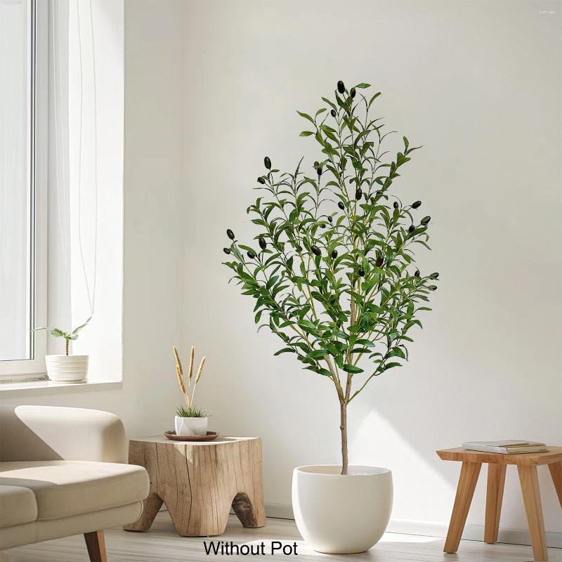 Decorative Flowers 140CM Artificial Olive Plant Tree Branches Fake Plastic Leaf Realistic Ornamental Indoor Faux For Home Office Decor