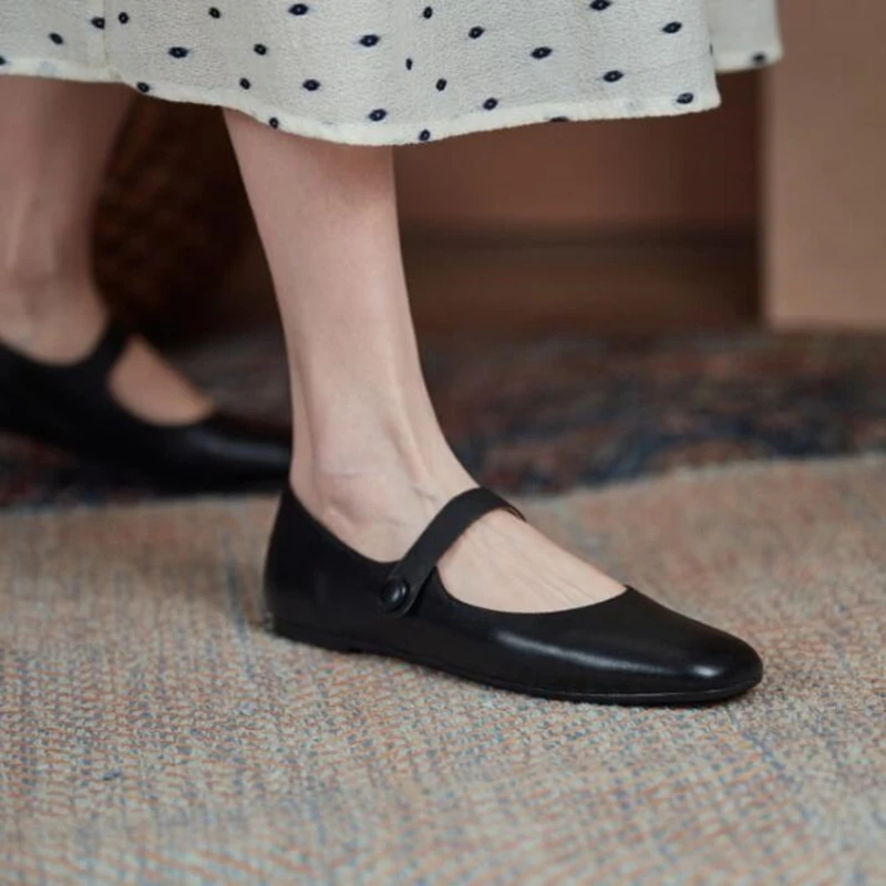 AIYUQI Women's Flat Shoes Genuine Leather Spring Women's Mary Jane Shoes Red Literary Ballet Shoes Women