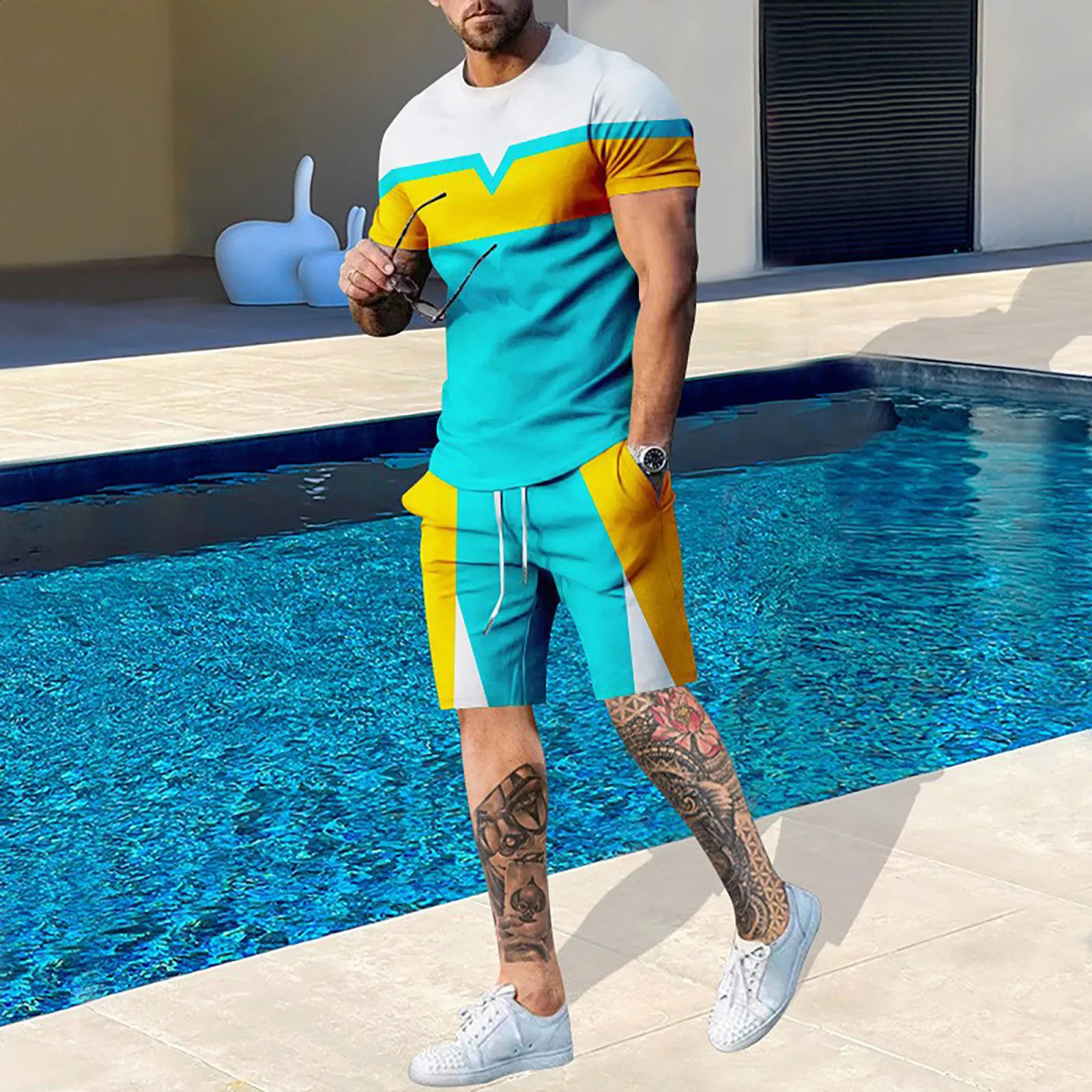 Summer 2-piece T-shirt Set Mens Sportswear T-shirt Set Fitness Set Oversized Street Short Sleeve with Pants Track Clothes 241203