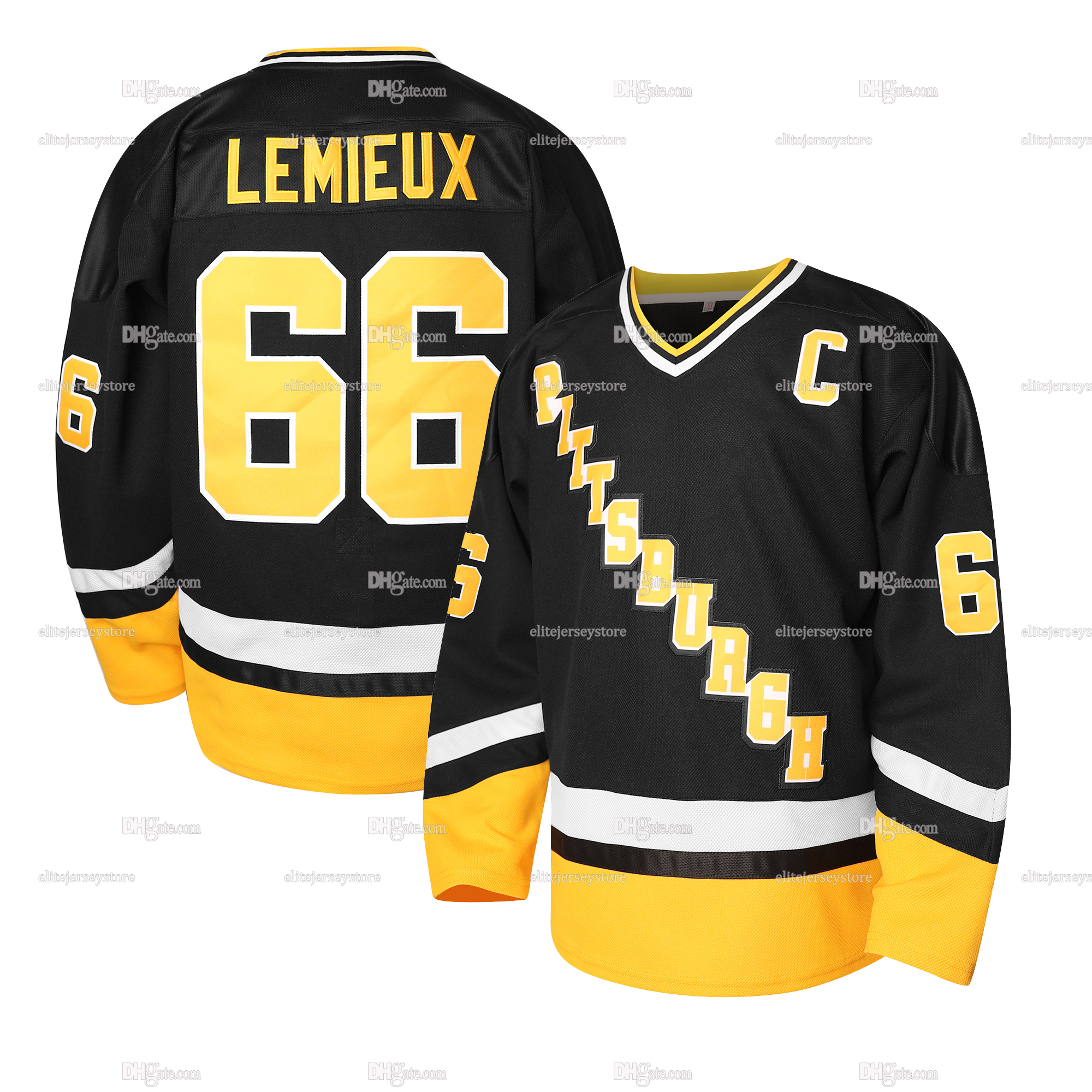 In Stock 87 Crosby 66 Lemieux Black Hockey Jersey Classic Retro Style Sportswear 100% Stitched Fast Shipping Embroidered Letter Number Design