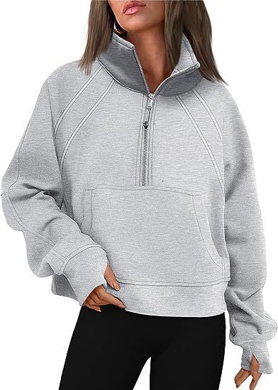 Designer yoga clothes for autumn winter, European and American women's clothing new half zipper short style stand up collar with fleece solid col
