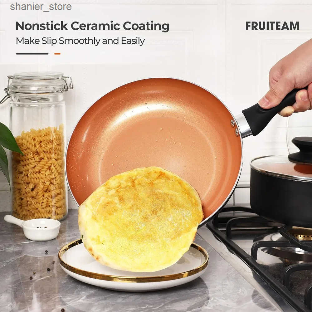 Pans 10 piece kitchenware set ceramic tick free soup pot milk pot and frying pan set copper aluminum pot with lid L240910